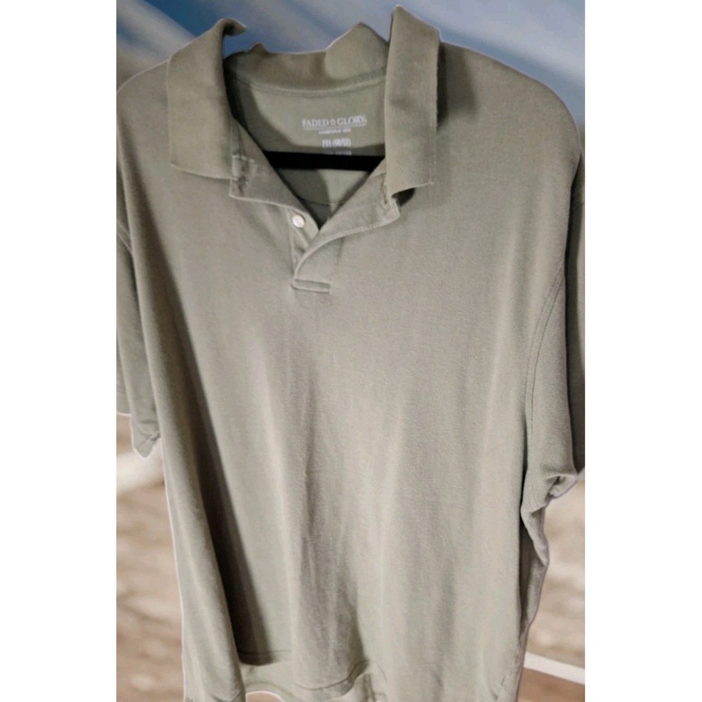 Faded Glory Mens 2XL 100% Cotton Sage Green Short Sleeve Pullover Knit Shirt 264